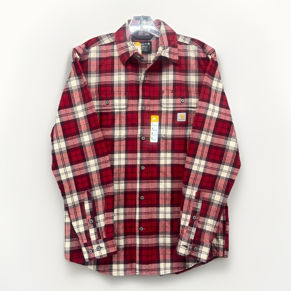 Carhartt Loose Heavyweight Long Sleeve Flannel Shirt Mens Sz Small Red White